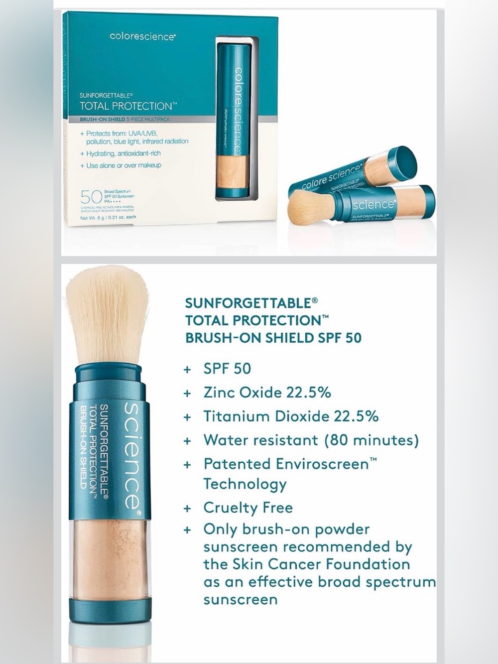 Colorescience, Total Protection Brush-On Shield, SPF 50
PA++++ Broad Spectrum,